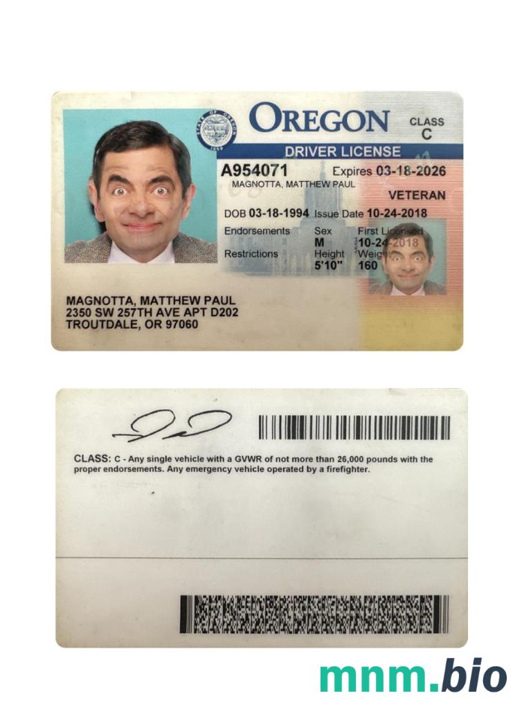 Prawo jazdy USA Oregon 2018-obecnie ze wszystkimi czcionkami